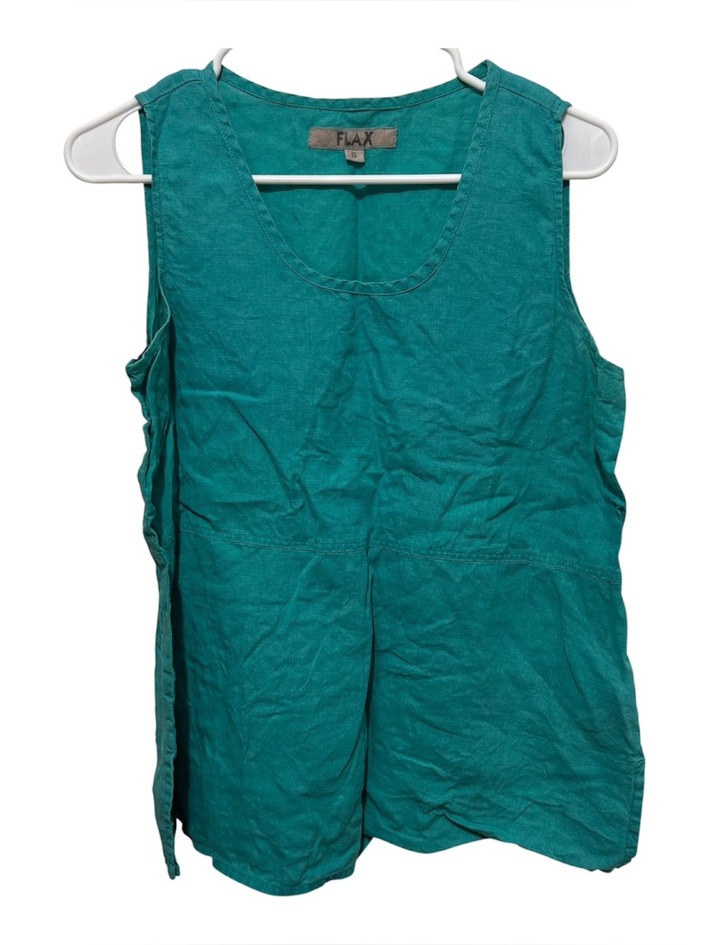 FLAX  Linen Sleeveless Blouse Tank  Top TEAL YARN DYE Size Small